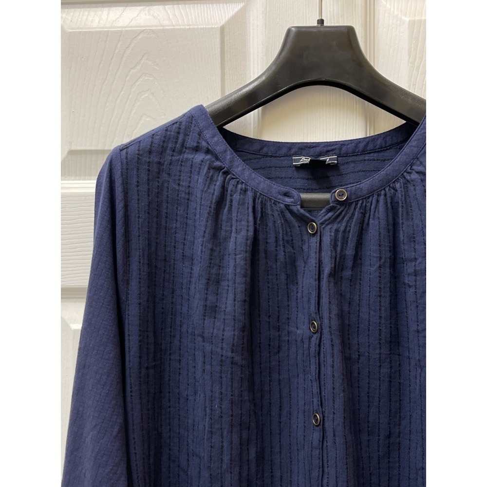 Lucky Brand Top Women's 1X Navy Boho Embroidered Eyelet Peasant Top Long Sleeve
